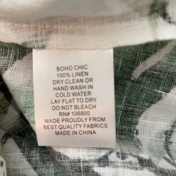 NEW Boho Chic 100% Linen Palm/Floral Print Collared 3/4 Sleeves Tunic Top. Sz. S - Picture 12 of 14